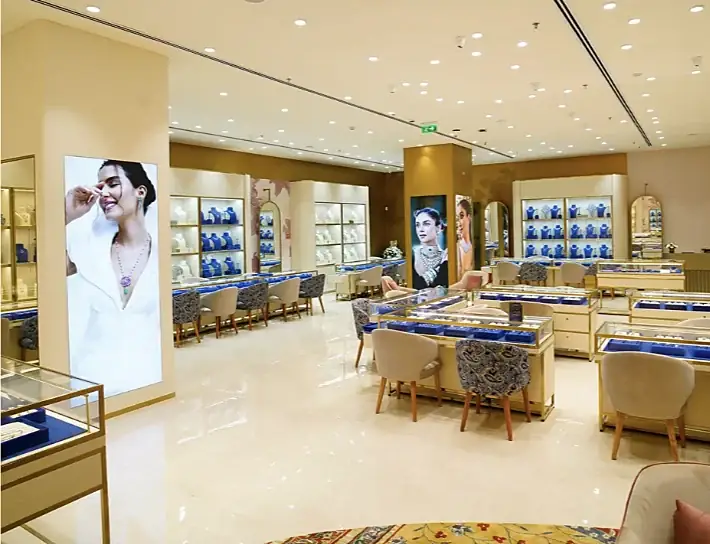 Display walls and counters across the Indriya store at R City Mall, Ghatkopar